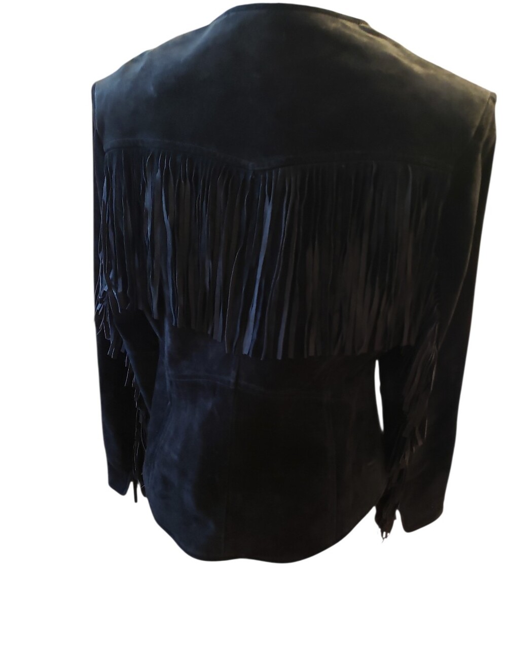 Vintage Fringe Black Leather Suede Tansmith Women's XL Zip-Up Western Jacket